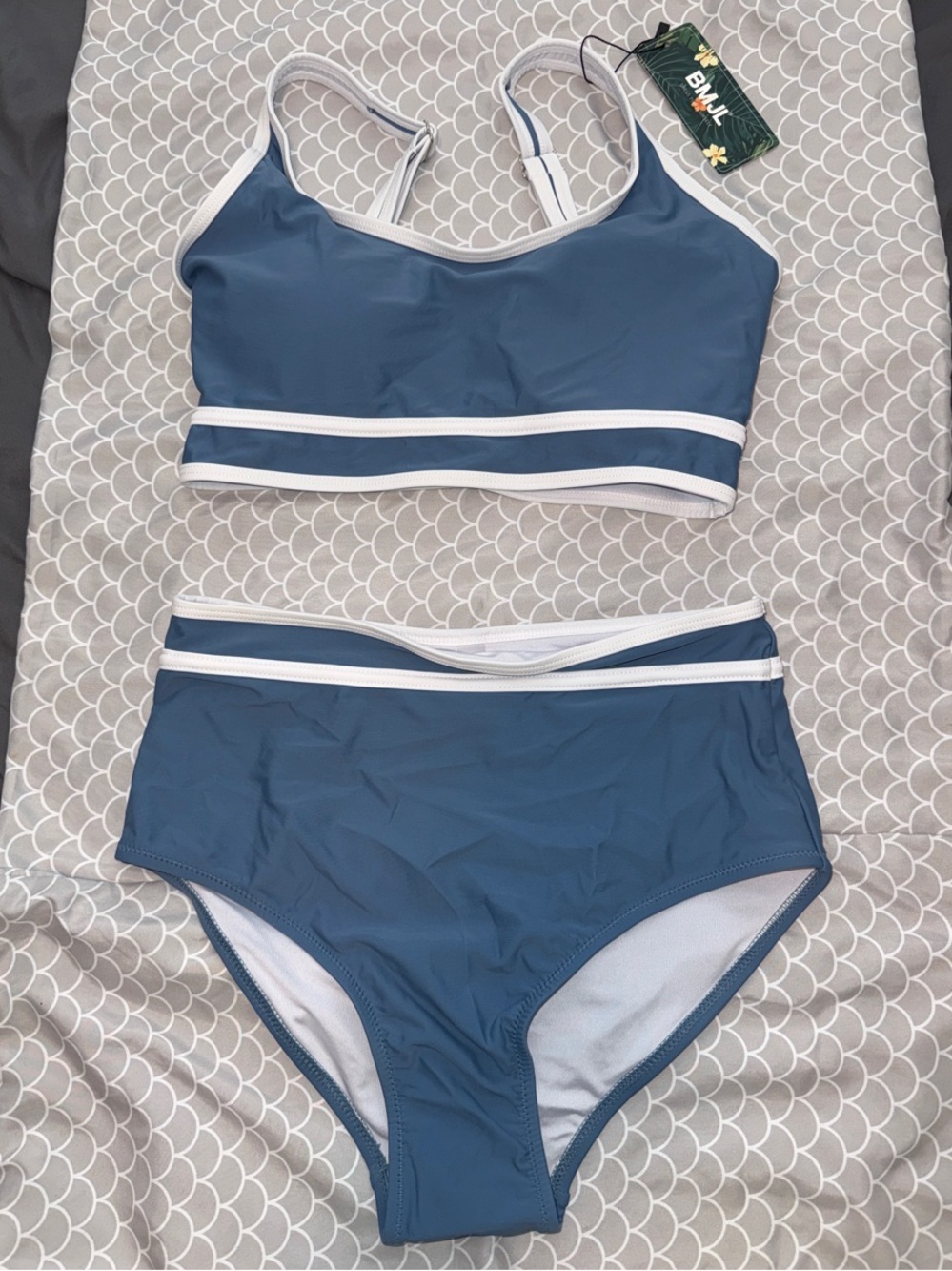 BMJL High-Waist Blue Bikini Set with White Trim
